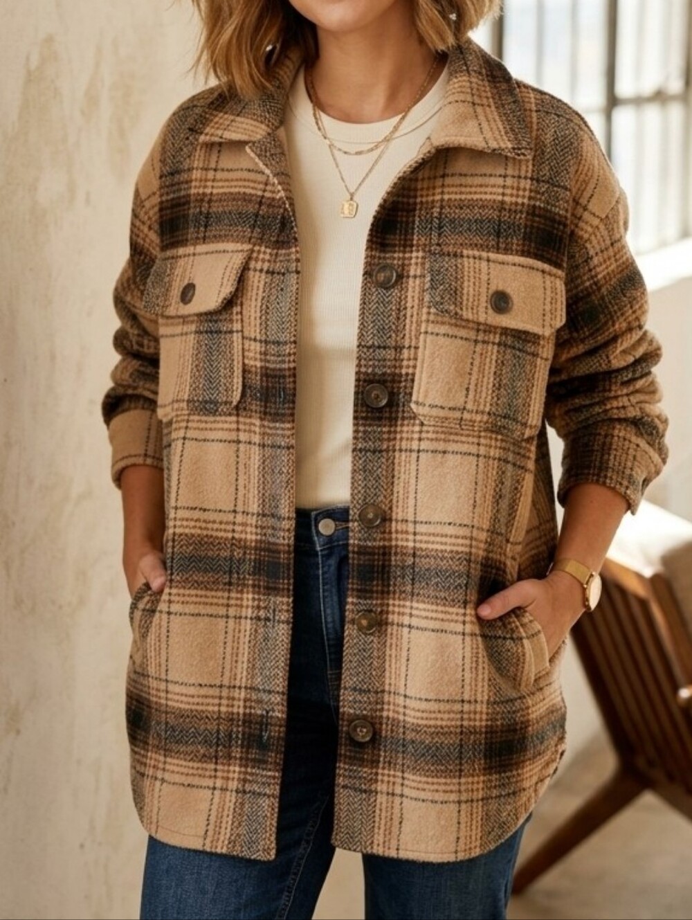 Womens Brown Nude Shacket (XL) Time & Tru. Warm & Heavy Material